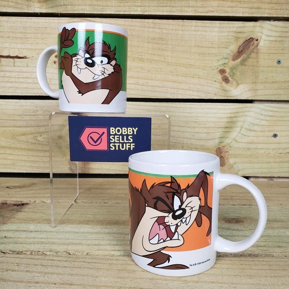 1998 Tazmanian Devil TAZ 8 oz Coffee Mugs Looney Tunes Warner Bros Gibson Lot 2